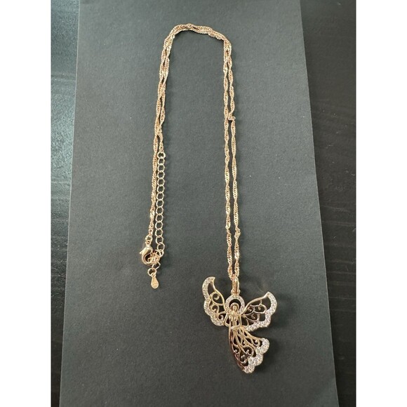 585 14K RG Stamped Rolled Gold Angel Filigree Pendant 19” Necklace Clasp Chain - Picture 10 of 10